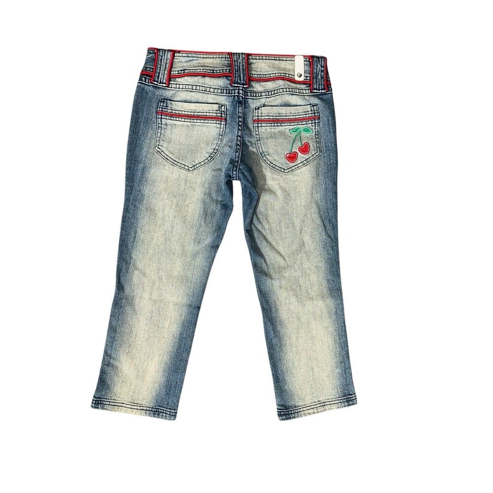 Y2K Soundgirl Denim Jeans Juniors Size 5 Cherry Girly Red 28” Waist 21” Inseam